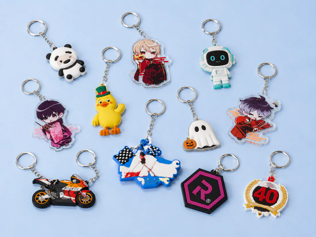 Custom acrylic character charms and molded PVC keychains